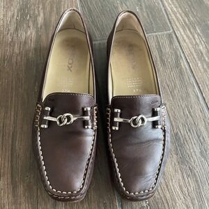Geox Respira Driving Loafers Womens US 7 Brown Leather Bit Moccasin